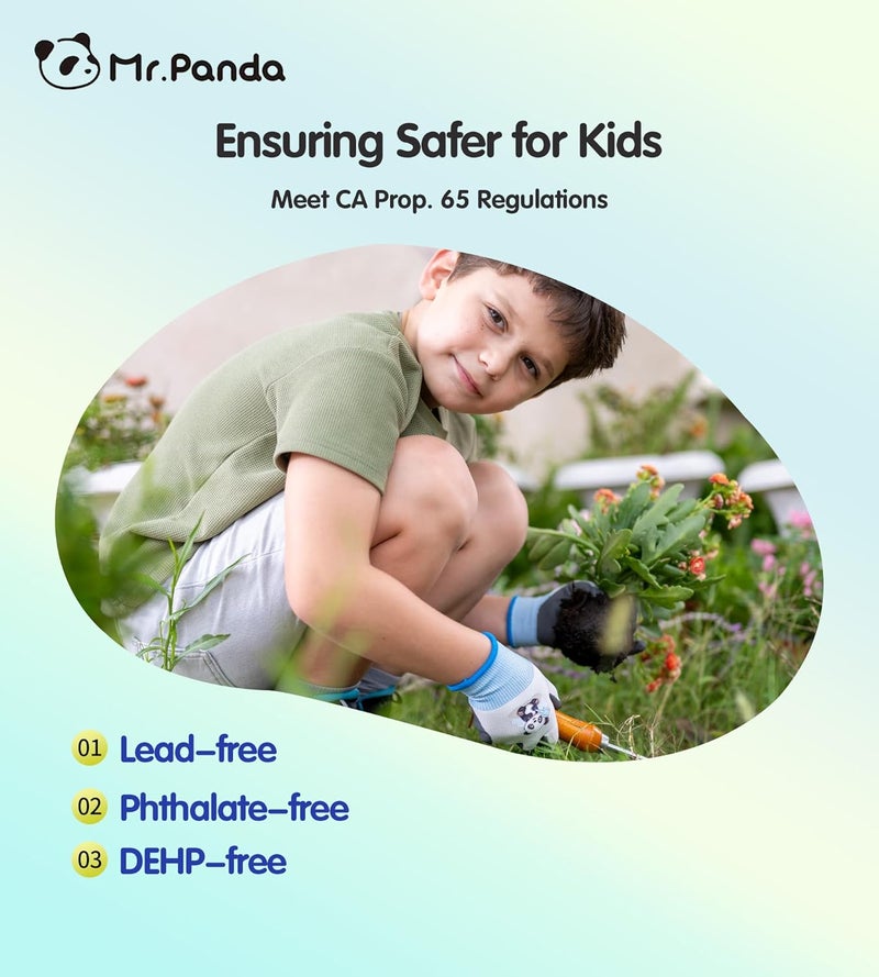 Mr.Panda 3 Pairs Skin-Friendly kids gardening gloves for Age 4-6, Rubber Coated childrens garden gloves, toddler work gloves, XXS - Image 4